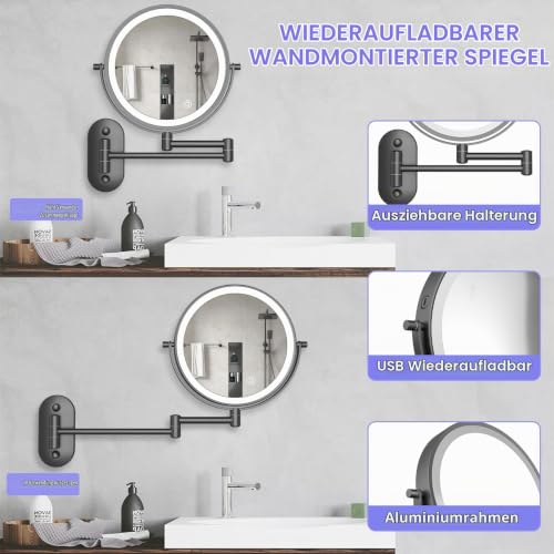 TUSHENGTU schminkspiegel mit Beleuchtung, 22cm Wand-Rasierspiegel für das badspiegel mit 10x Vergrößerung und Aufbewahrungsbox… – Ansicht 2