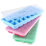 Ice Cube Trays With Lids Silicone Bpa Free Ice Molds Containers Set Of 3 A Easy Release Rubber Ice Molding Trays In Blue, Green&Rose Red-Make 63 Ice Cubes For Cold Drinks, Cocktails&Juices:By Clasier
