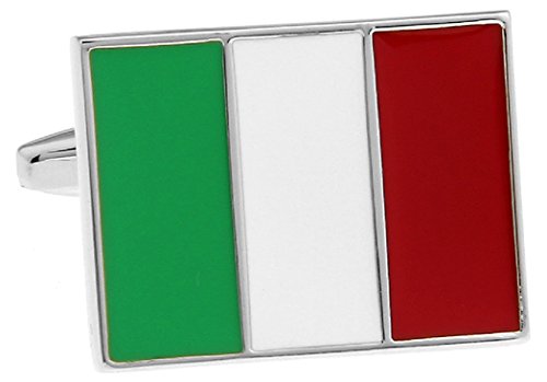 MRCUFF Italian Flag Italy Pair Cufflinks in a Presentation Gift Box & Polishing Cloth