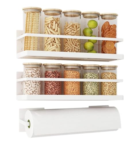 GAOJUNAN Bottle Jars Storage Magnetic Spice Rack For Refrigerator Kitchen Organizer Shelf With Paper Towel Holder Without Jars(White,4 Pack)