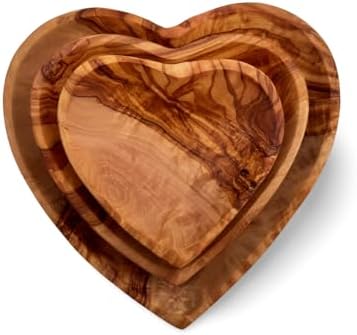 Handcrafted Olive Wood Heart Tray Trio – Rustic 3-Piece Decorativ...