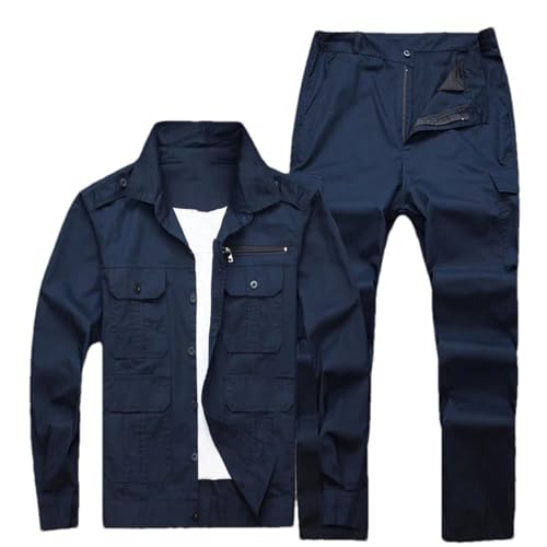 Men's Cotton Shirts Cargo Pants Sets Summer Wear-Resistant Multi-Pockets Thin Casual Suits