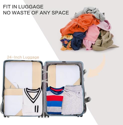 Image of House of Quirk Polyester Compression Packing Cubes for Travel, 4 Set Organizer Compressible Essentials (Beige)