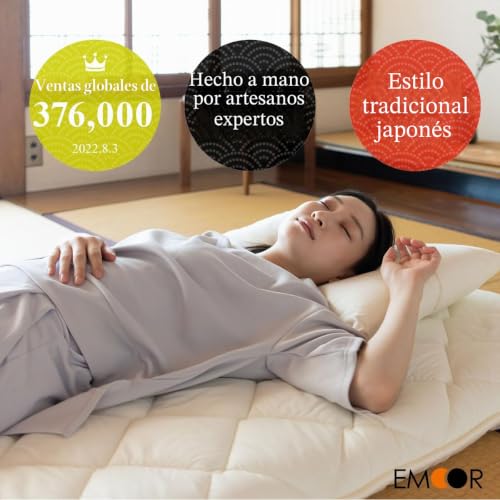 Miniatura 2 de Emoor Futón Japonés Plegable Japanese Folding Futon Mattress Classe Y Sábana Ajustable Presso 160 X 200 Cm Blanco Fabricado En Japón, Algodón Colchón Tatami Made In Japan
