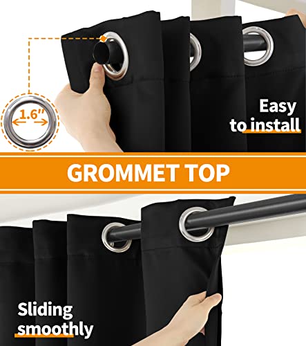Image of YoungsTex Black 100% Blackout Curtains 45 Inches for Bedroom Thermal Insulated Total Room Darkening Curtains for Living Room Window with Black Back Grommet, 2 Panels, 42 x 45 Inch