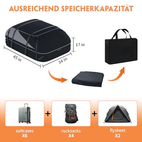 Car Roof Box, Foldable, Waterproof, 1000D with 10 Reinforced Straps, 6 Door Hooks, for Travel and Luggage Transport, for All Vehicles with/without Pannier Rack, 15 Cubic Feet (Grey/Black) - Image 3