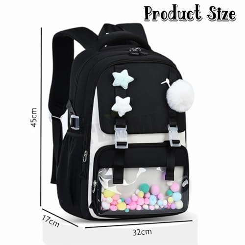 Image of Korean Style Solid Color Backpack with Soft Dream Pop & Plush Keychain | Multi-layer Large Capacity Lightweight School Bag | Anti-Theft Pocket, Waterproof Casual Daily Rucksack for Teen Girls