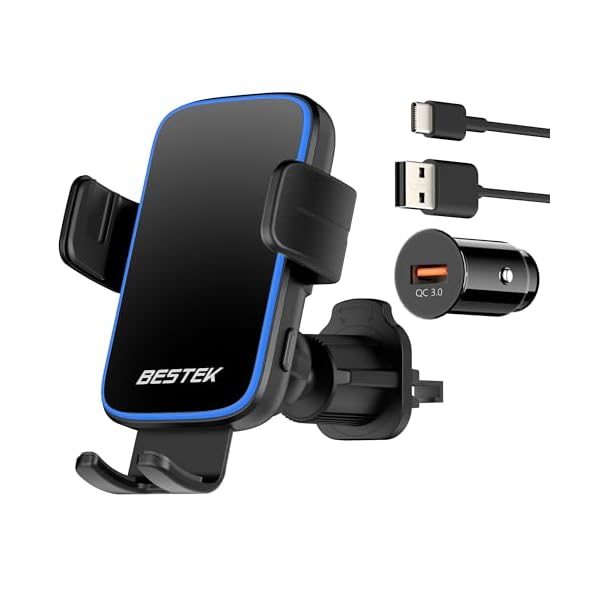 Wireless Car Charger, BESTEK 15W Fast Charging Auto Clamping Car Phone Holder with QC3.0 Car Charger, Air Vent Car Phone Mount Compatible with iPhone 15/14/13/12/X/8 Series, Samsung, LG,Google