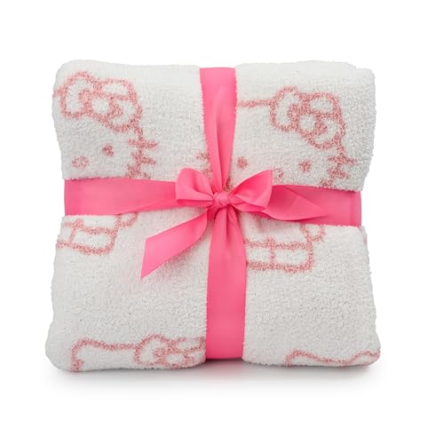 Image of Jay Franco Sanrio Hello Kitty Feather Knit Super Soft Throw Blanket - Reversible Checkered Blanket 50 x 60 Inches, Lightweight Kawaii Pink Machine Washable for Couch, Sofa, Bed (Official Sanrio)