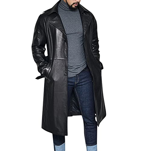 Esobo Men's Leather Vintage Long Coat Trench Steampunk Gothic Jacket Overcoat