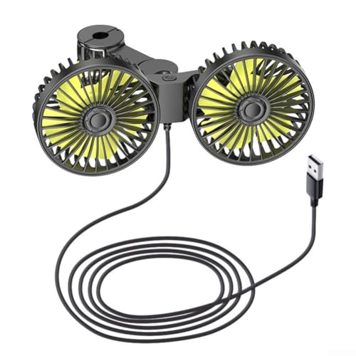 Ventilador de aire de enfriamiento automático de doble cabeza, ventiladores eléctricos giratorios de 360 °, velocidad ajustable, para circulación de aire de asientos traseros de automóvil
