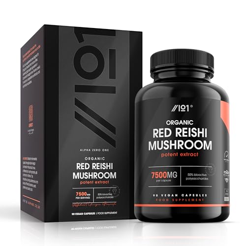 Organic Red Reishi Extract 7500mg | Potent 250mg Polysaccharides - 15:1 Extract Reishi Mushroom | 90 Vegan Capsules (3 Months Supply)