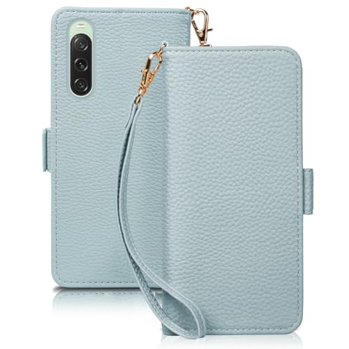 SZJAMIE Xperia 10 V ケース 手帳型 ソニー エクスペリア10v 手帳型ケース おしゃれ SO-52D ケース スマホケース 軽量 薄型 可愛い 人気 耐衝撃 防水 カード収納 SOG11 ケース 携帯ケース 純正 財布型 お洒落 シンプル 全面保護 横置き機能 ストラップ付き(Xperia 10 V 第5世代(SO-52D/SOG11)対応,ブルー)