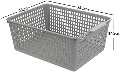 Sandmovie 13 L Gray Plastic Large Storage Baskets, 35.1cm x 26cm x 14.5cm, 4 Pack