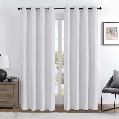 Image of Joydeco 100% Blackout Curtains 108 Inches Long 2 Panels Set, Thermal Insulated Long Curtains& Drapes 2 Burg, Room Darkening Drapes for Bedroom Living Room Window (Pure White, W52 x L108 Inch)