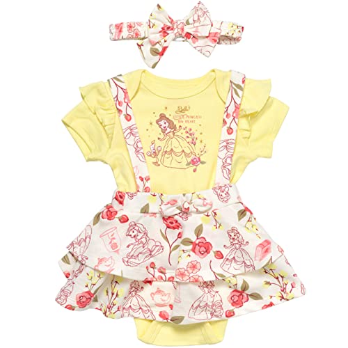 Disney Princess Belle Infant Baby Girls 3 Piece Outfit Set: Bodysuit French Terry Jumper Headband Yellow 18 Months #TOP17
