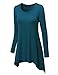 Lock and Love WT953 Womens Round Neck Long Sleeve Rib Trapeze Tunic Top M Teal