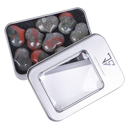 Justinstones Natural African Bloodstone Gemstone Healing Crystal 1 inch Mini Puffy Heart Pocket Stone Iron Gift Box (Pack of 10) - Thumbnail 3