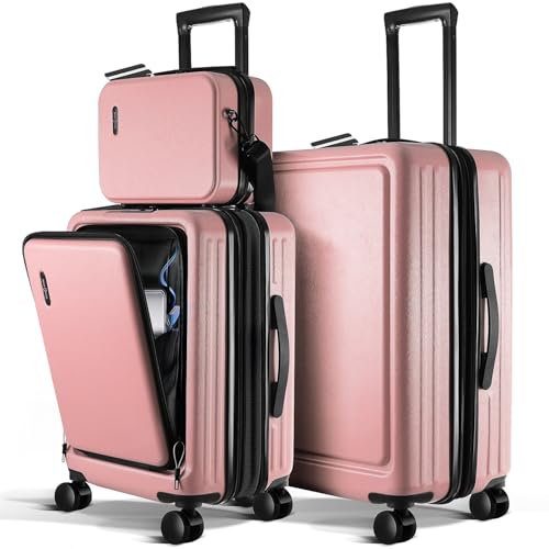 Image of Luggage Sets 3 Piece, 20 Inch Carry on Luggage and 24 Inch Suitcases with Wheels Spinner, Durable Hard Shell Suitcase Set, Expandable Travel Suitcase, Pink