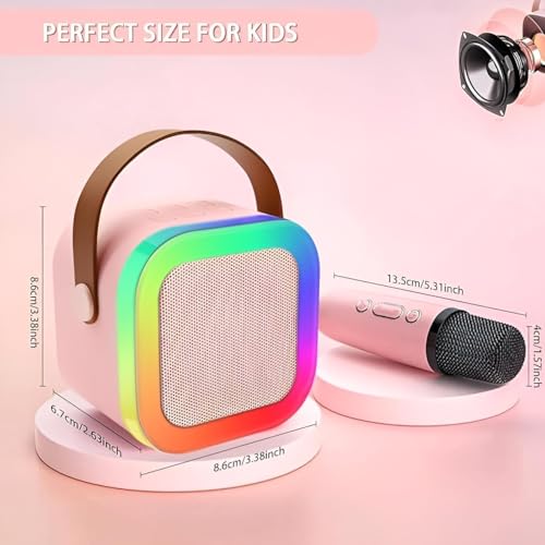 Image of Rechargeable Wireless Mini Portable Bluetooth Karaoke Machine | Bluetooth Speaker with Microphone & LED Lights - Kids Music Singing Toys for Girl Boy Birthday Gift Ideas (Multi-Color)