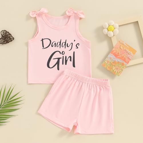 Image of Toddler Little Girl Clothes Summer Sleeveless Daddys Girl Letter Tank Tops Shorts Set 2Pcs Kids Casual Outfits