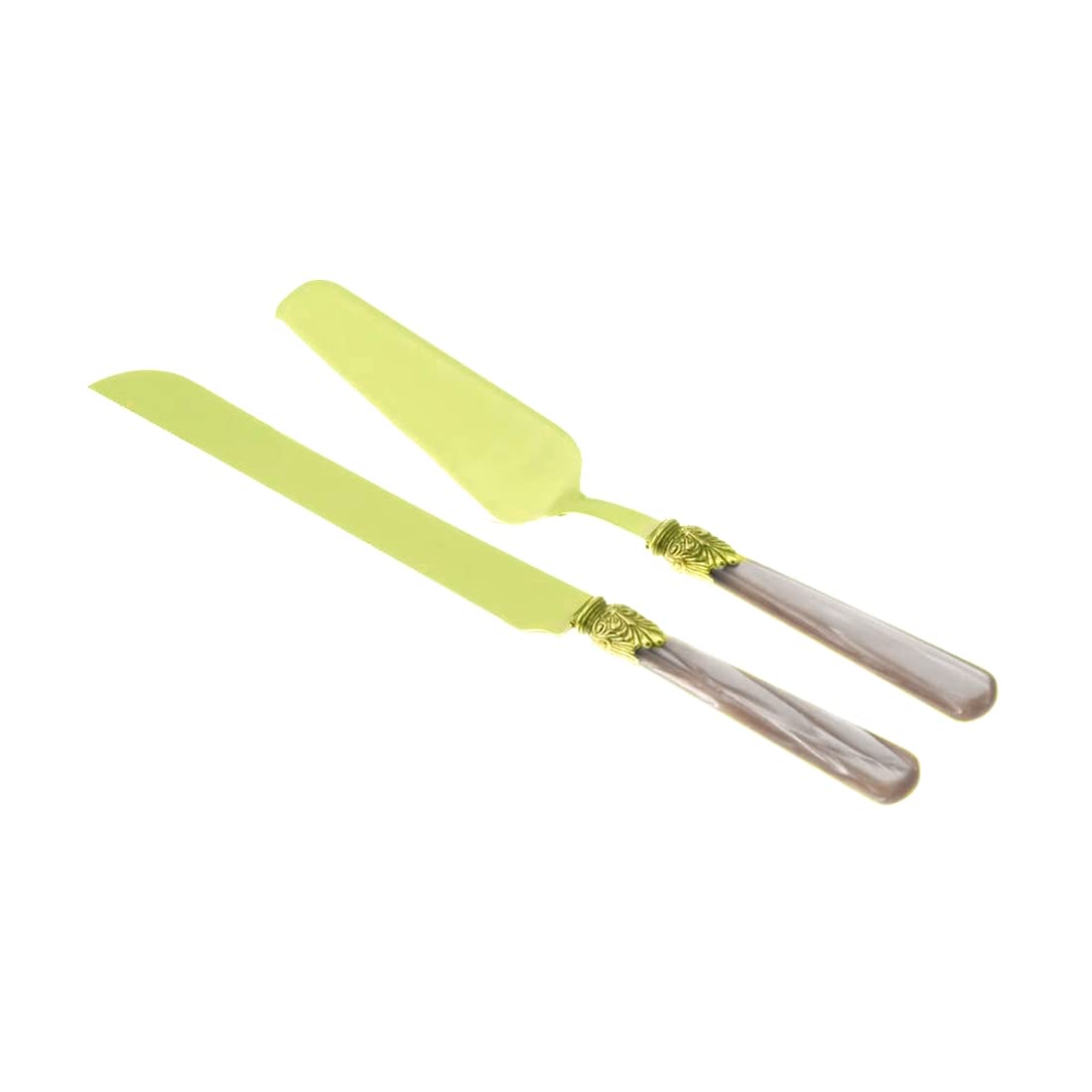 RIVADOSSI Coppia dolce set coltello e pala torta ELENA acciaio inox oro e avorio