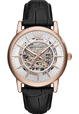 Emporio Armani Orologio Uomo, movimento automatico, cassa in acciaio inossidabile oro rosa 43 mm con cinturino in pelle, AR60007