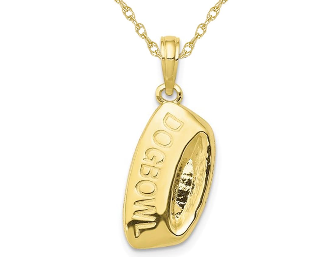 Gem And Harmony 10K Yellow Gold Polished Dog Bowl Charm Pendant Necklace with Chain