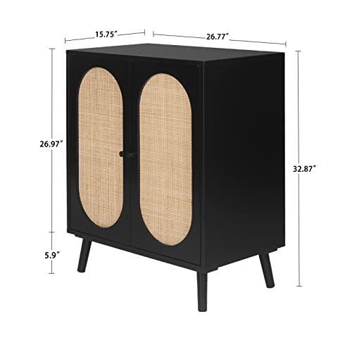 Qhitty Rattan Sideboard Buffet Cabinet, Accent Kitchen Storage Cabinet Console Table With Adjustable Shelves For Living Room, Dining Room, Bedroom (Black) #TOP1