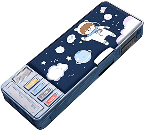 Image of LONGMIRE Plastic Pencil Box with Code Lock Pen Case Large Capacity Multi-Layer Multi-Function Storage Bag Secret Compartment Pencil Box for Kids- Multi-Color (Astronaut)