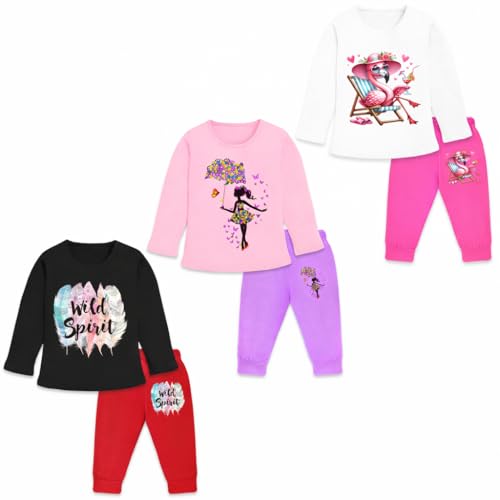 Image of TS LAVI TAVI Cotton Clothing Set for Girls Dress Full Sleeve T-shirt Top and Pyjama (Pack of 3)
