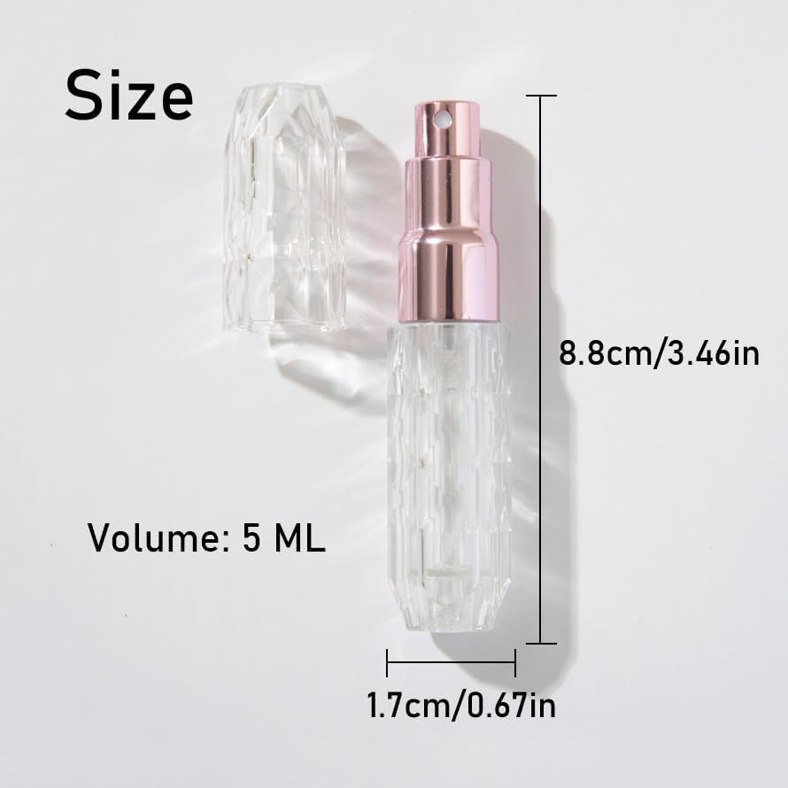 RZJZGZ 5ML Perfume Bottles Travel Sprayer 2Count Refillable Rhombic Perfume Dispenser Bottles, Portable travel bottle for Travel Trip Business (Pink+Silver)3