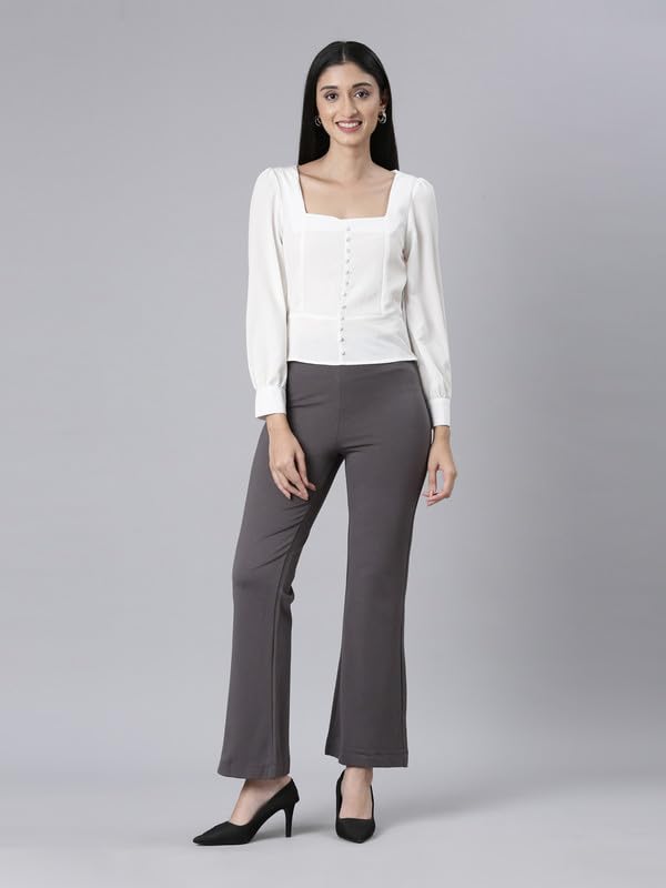 Image of GO COLORS Soft Cotton Stretch Flared Pant Full Length for Women| Breathable, High Rise