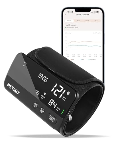 METIKO Wireless Blood Pressure Monitor Upper Arm Large Cuff Bluetooth Blood Pressure Machine, Ultralight Portable Rechargeable Blood Pressure Monitor, App Enabled iOS/Android
