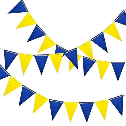 Image of Blue and Yellow Pennant Banner 3 Pack Paper Triangle Flag Hanging for Wedding Birthday Gender Reveal Baby Shower Halloween Family Party Decoration（36pcs Triangle Flag）