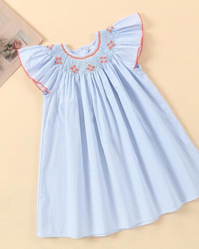 Baby Girl Smocked DressToddlers Cotton Casual Outfit Sleeveless Dresses，Sundress Princess Dress for Summer4