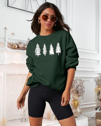 Image of PECHAR Christmas Tree Sweatshirts Women Pine Tree Print Shirts Nature Lover Gift Casual Tee Long Sleeve Xmas Pullover