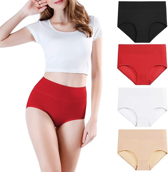 Image of DIVING DEEP Women's Briefs, 4 Pack, High Waisted Underwear, Comfortable Cotton Panties