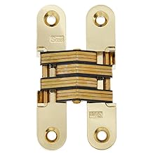 SOSS 212 Zinc Invisible Hinge with Holes for Wood or Metal Applications, Mortise Mounting, Bright Brass Exterior Finish