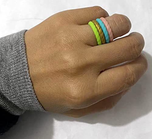 AZYOUNG Womens 3mm Wide Twist Silicone Wedding Ring 10pcs Pack Red Purple Blue Stackable Rubber Bands -US Size 4-102