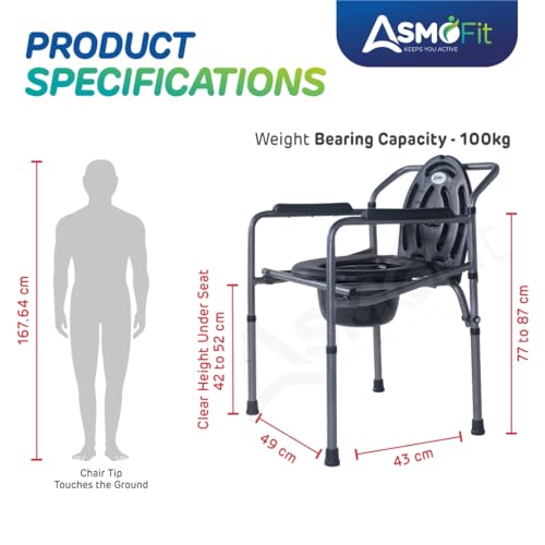 Image of Foldable Commode Chair Height Adjustable Use in Room or Over Toilet, Potty Chair with Armrests, Bedside Commode - Ideal for Adult, Pregnant Women, Elderly - Weight Capacity 100KG (Commode Chair (Standard))