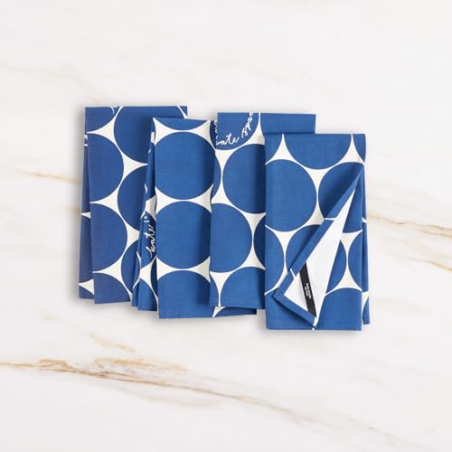 Image of kate spade new york Joy Dot Cloth Napkins 4-Pack Set, 100% Cotton, Machine Washable, Navy Blue /Cream, 20 inchx20 inch