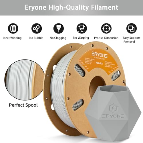 Image of ERYONE Matte 3D Printer PLA Filament 1.75 + /- 0.03mm, Matte Filament PLA 1KG(2.2LBS) Spool, Grey
