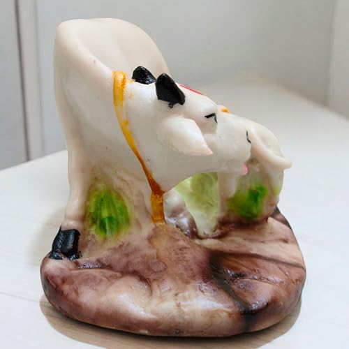 Figura artesanal de vaca y ternero de polvo de mármol 4.5 pulg miniatura 5