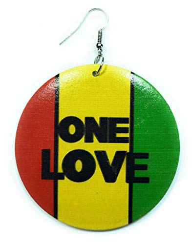Rasta Red Yellow Green Africa One Love Circle Wood Wooden Light Weight Black African American Fashion Earrings2