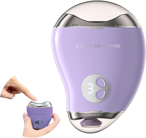 充電式 Type-C 電動爪切り LEDライト&3段階速度 - 安全で自動効率的な静音 赤ちゃん、高齢者、大人、スクラップ収納付き(パープル)