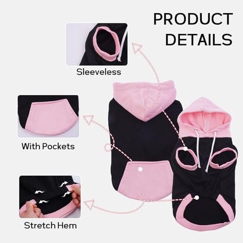 Hjumarayan Sweatshirt mit Kapuze für Hunde und Katzen, Baumwolle, ärmellos, für Frühling, Herbst, Winter, kleine Größe, Rosa, M