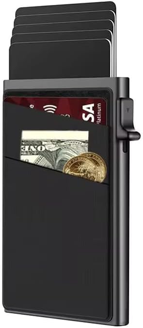 Slim minimalist wallet for men - ridge wallet pop up wallet - Matte Carbon Fiber Credit Card Holder, Money Clip-japan style Easily Removable Cards