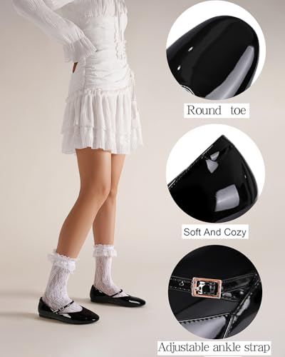 CouieCuies Women's Mary Jane Flats Round Toe Ballet Flats Adjustable Strap Comfortable Business Casual Mary Janes Dress Shoes2