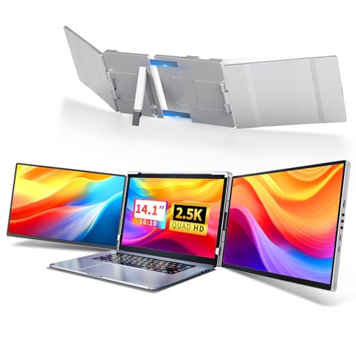 Image of Triple Screen Laptop Monitor Extender - 2.5K QHD IPS Triple Portable Monitor for Laptop 13.3-17 Inch, Plug Play and Compatible with MacOS /Wins /Chrome /Dex (Silver)